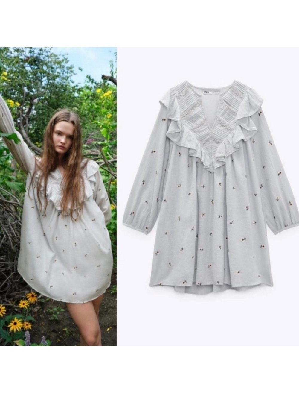 Zara cotton Cottagecore daisy embroidered mini dress medium